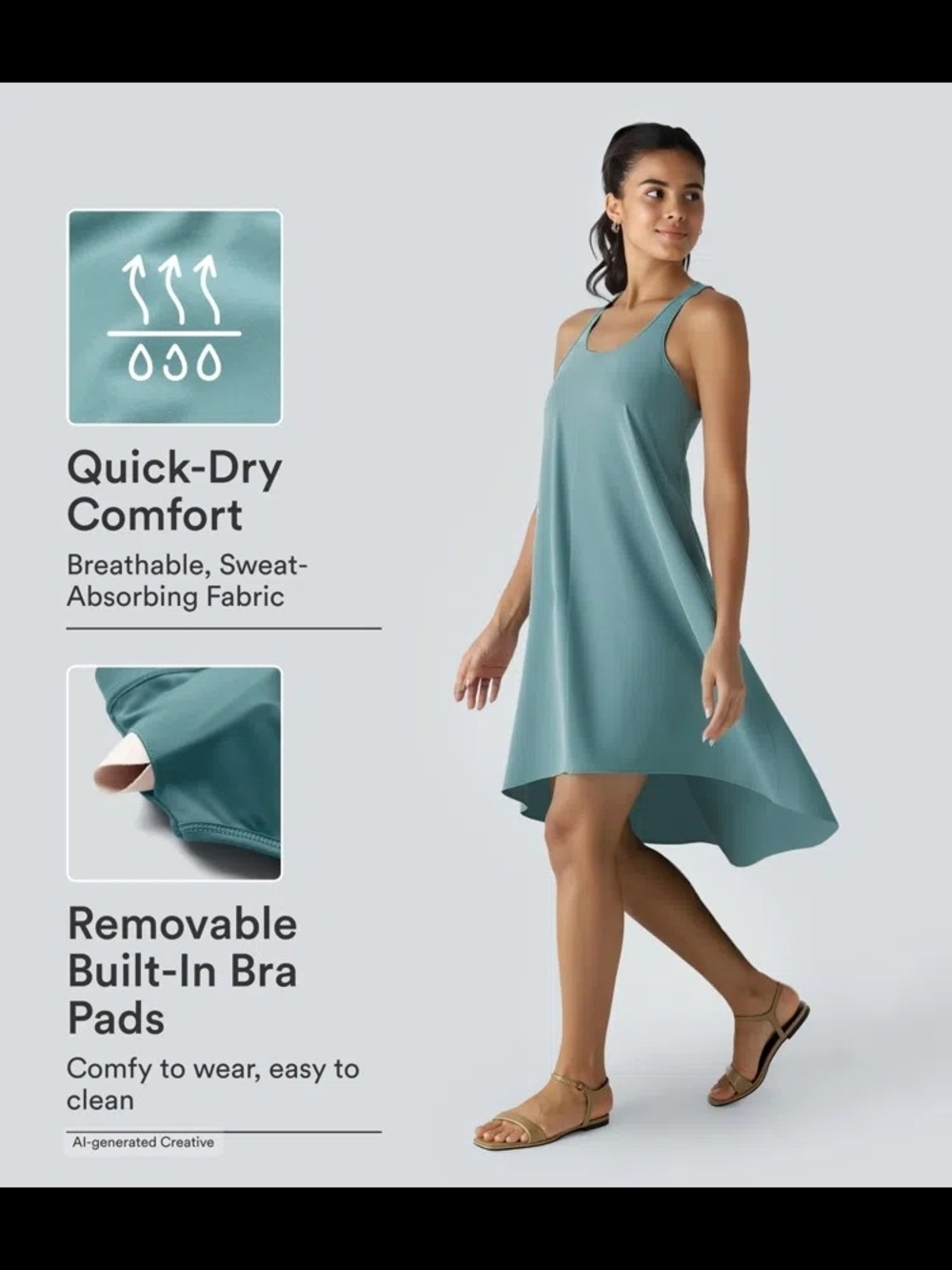 HALARA Teal A-Line Midi Dress